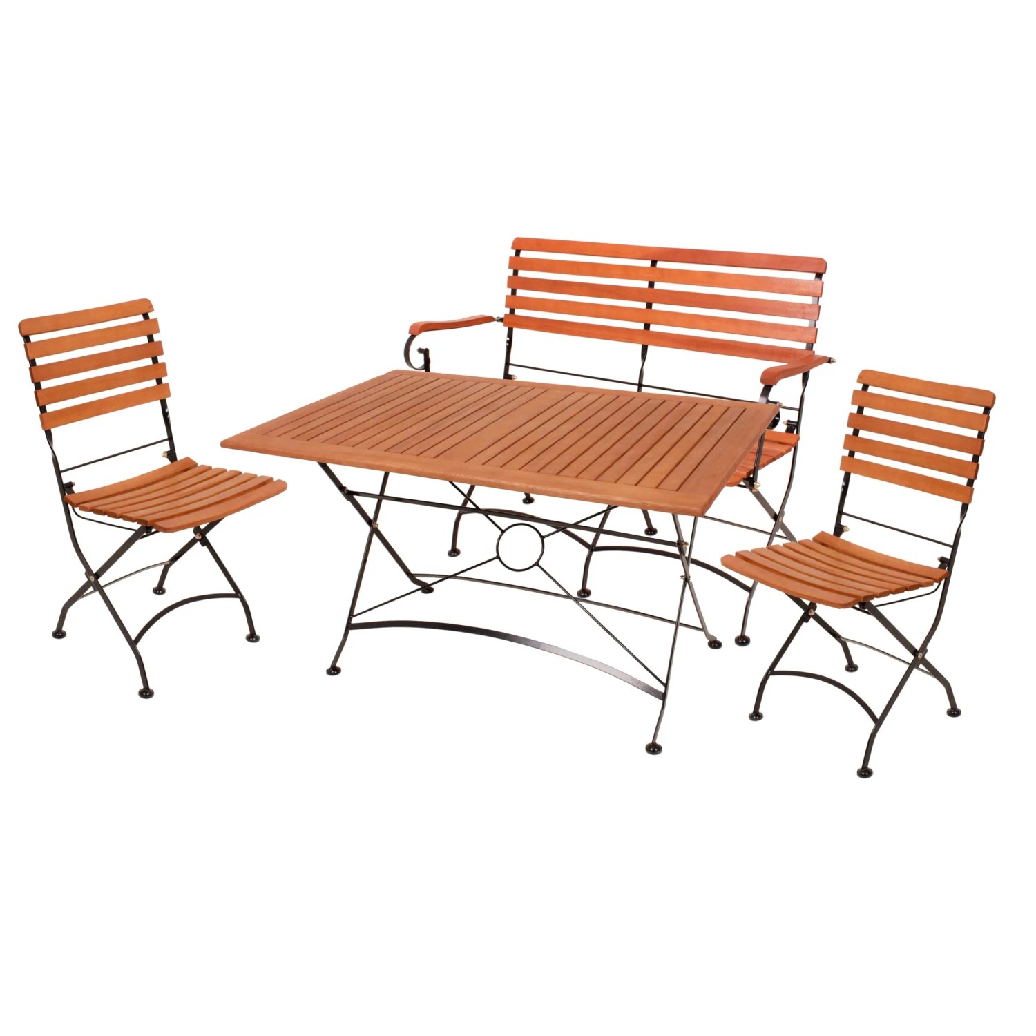 DELUKE Garten-Sitzgruppe BJORN Eukalyptus Schwarz Ohne Armlehne Gartenmöbel-Set Gartengarnitur Garten-Essgruppe