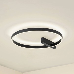 Moderne, schwarze LED Deckenleuchte Isalin von Lucande aus Aluminium, 60cm Durchmesser.