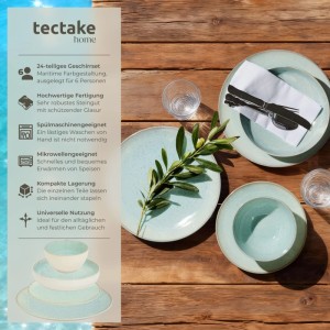 Tectake Tafelservice Mare, 24-teilig, mintfarbenes Geschirr für 6 Personen.