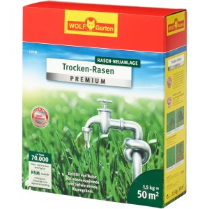 Wolf-Garten Trockenrasen Premium L-TP 50, 1,5 kg Packung für trockenheitsresistenten Rasen.
