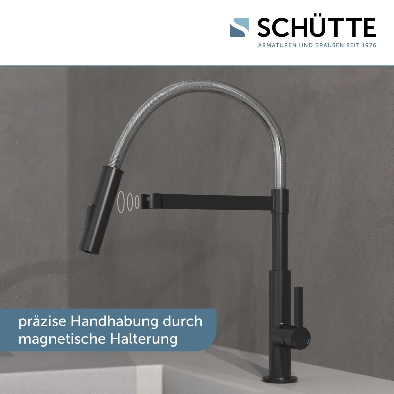 Schütte Spiralfeder-Spültischarmatur Miami, Chrom/Schwarz-Matt. Küchenarmatur mit Geschirrbrause.