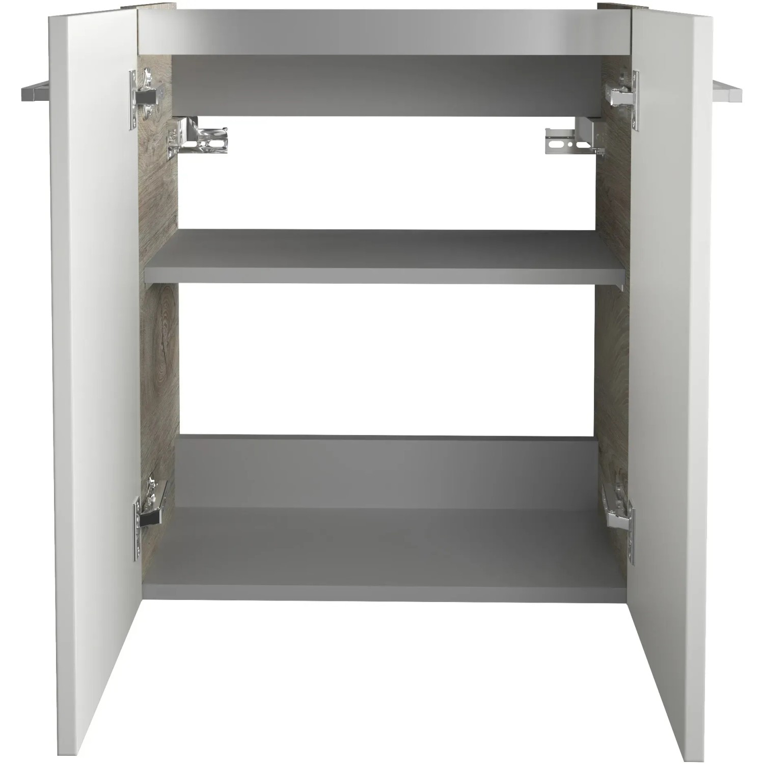 Offener Fackelmann Waschbeckenunterschrank SBC Eiche Natur, 52 cm breit, mit zwei Einlegeböden.