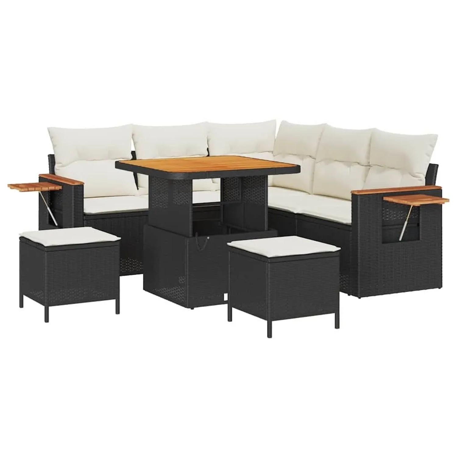 vidaXL Gartensofa-Set mit Kissen 8 Stk Schwarz und Creme 3363170