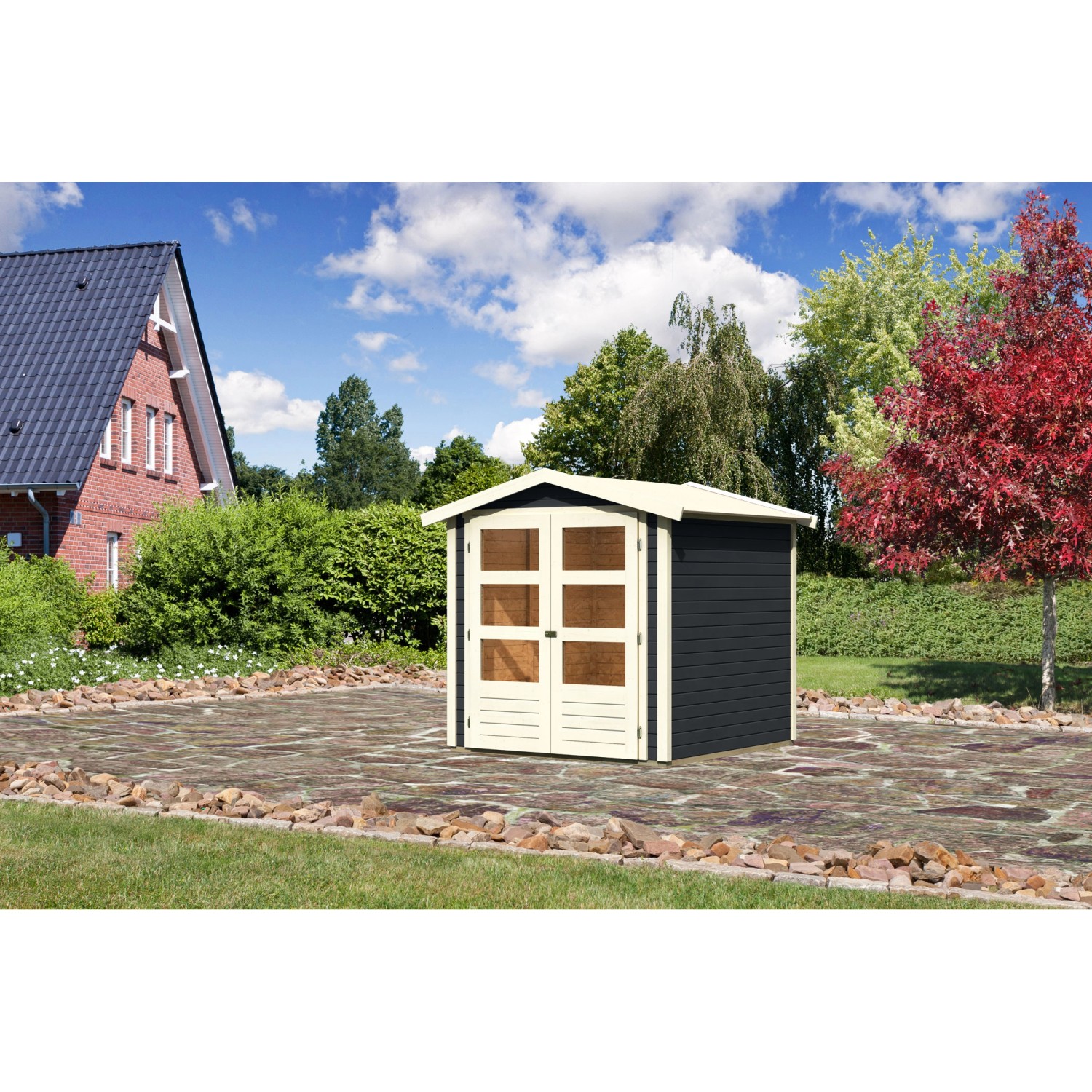 Karibu Gartenhaus/Gerätehaus Amberg 2 Anthrazit 186 cm x 186 cm