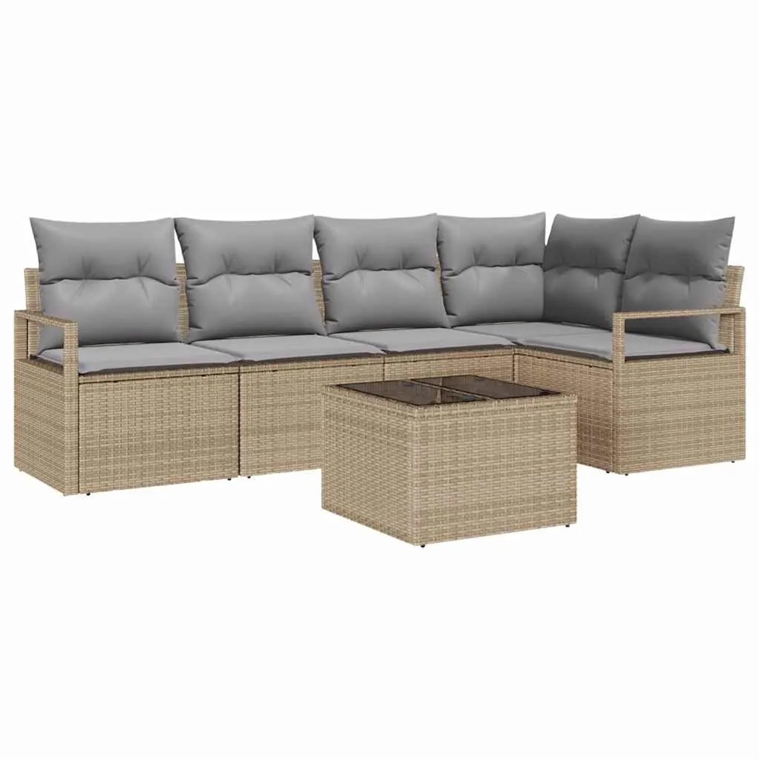 vidaXL Gartensofa-Set mit Kissen 6 Stk Beige und Hellgrau Poly-Rattan 3355059