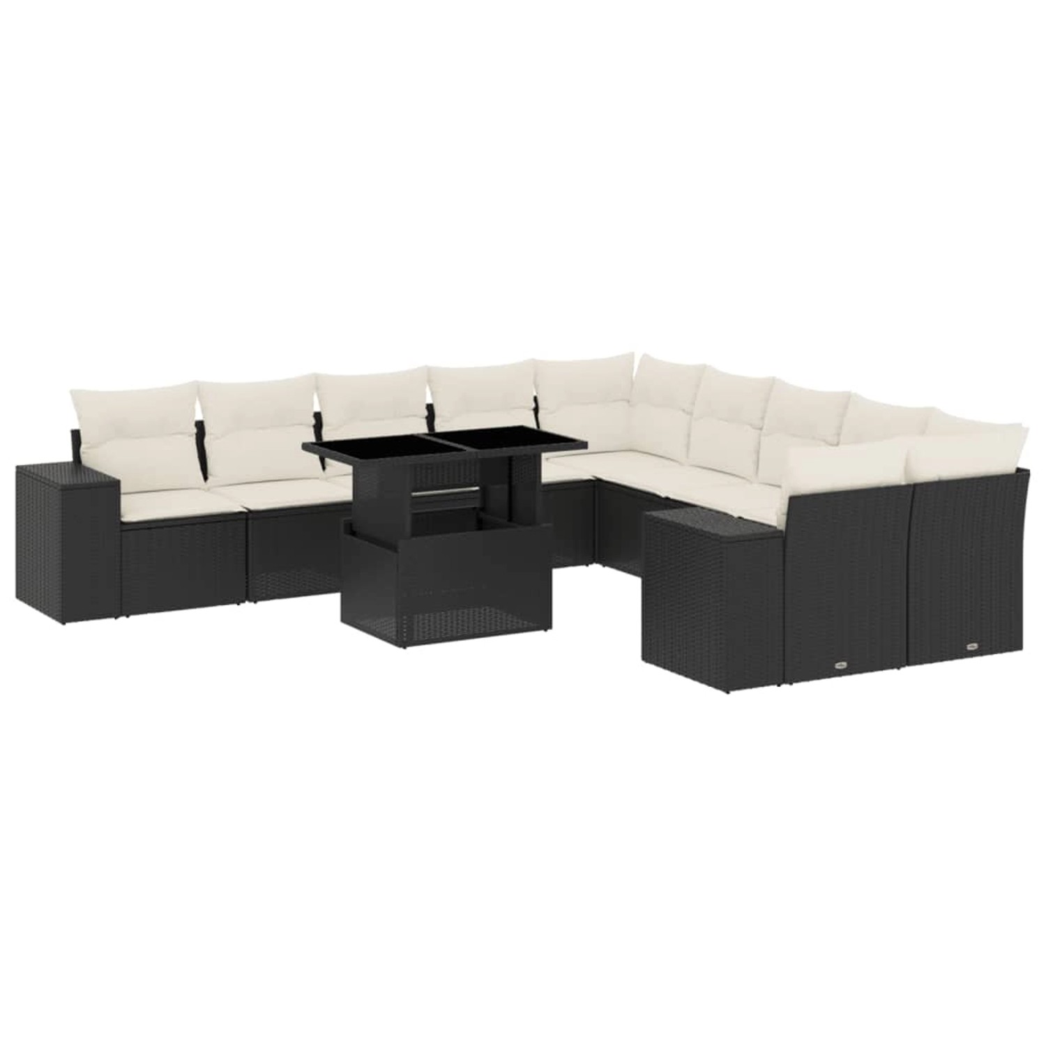 vidaXL 11-Tlg Garten-Sofagarnitur mit Kissen Schwarz Poly Rattan 3269426
