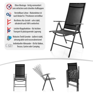 2er Set graue BigDean Gartenstühle, klappbar und mit verstellbarer Rückenlehne.