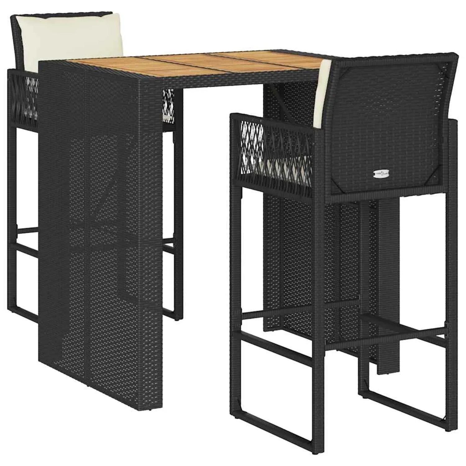 vidaXL 3-Tlg Gartenbar-Set mit Kissen Schwarz Poly Rattan Akazie 3328895