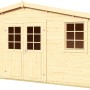 Lasita Holz-Gartenhaus Wels 5, naturbelassen, mit Doppeltür und Fenstern.