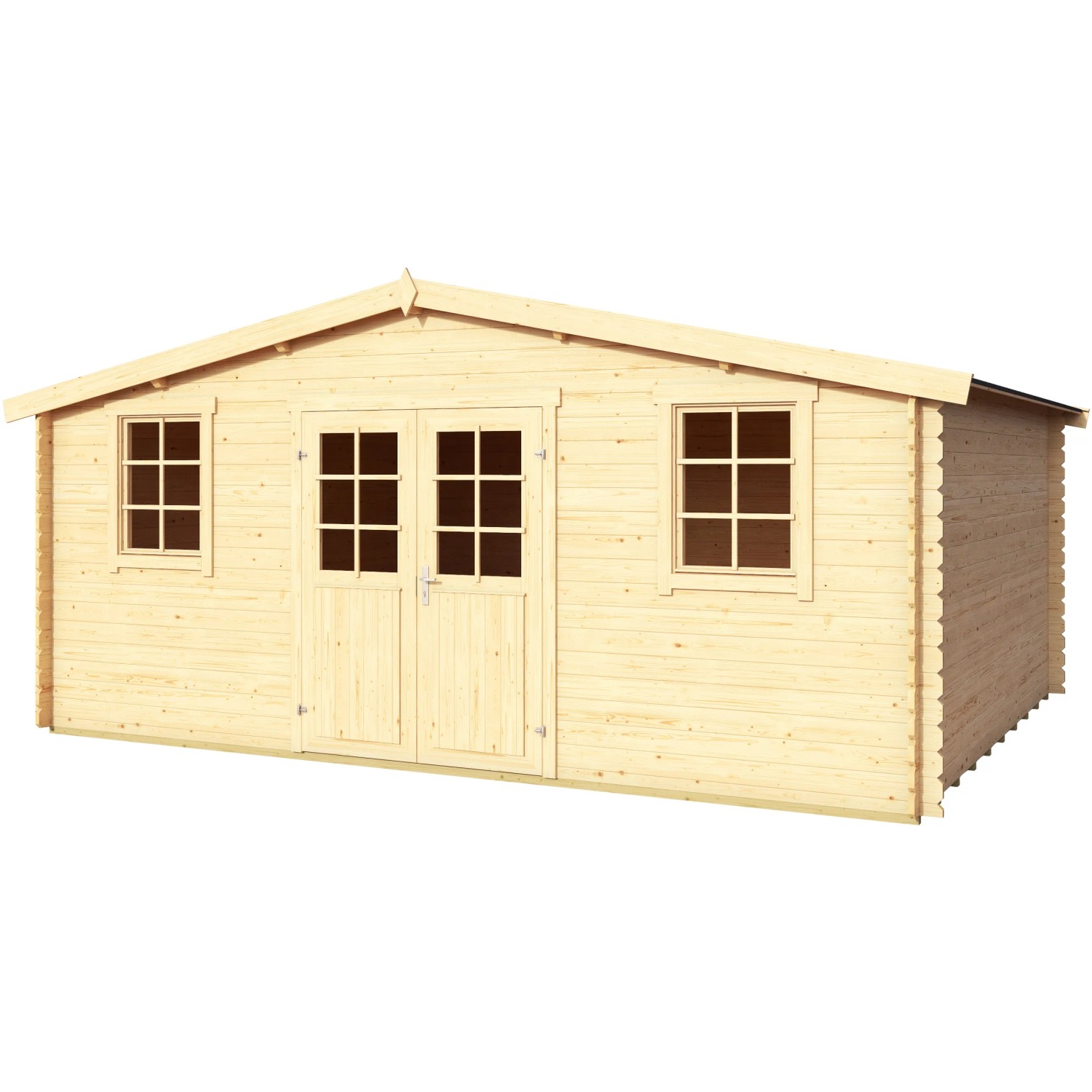 Lasita Holz-Gartenhaus Wels 5, naturbelassen, mit Doppeltür und Fenstern.