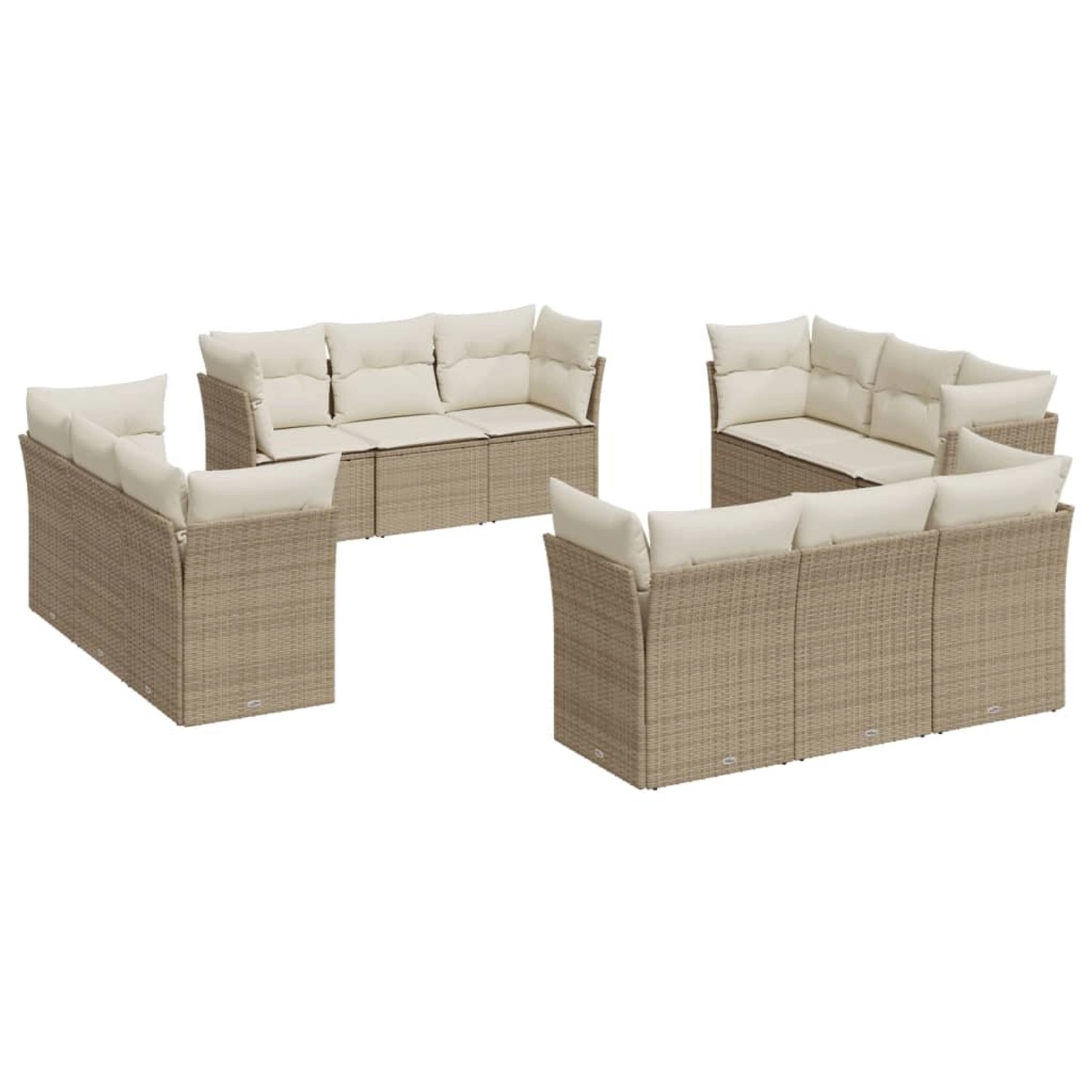 vidaXL 12-tlg Garten-Sofagarnitur mit Kissen Beige Poly Rattan Modell 23