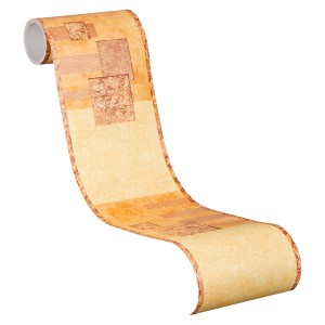 Bricoflor Bordüre in Terracotta Orange mit geometrischem Muster, gerollt.