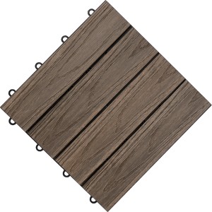 Braune Florco WPC Klickfliese in Holzoptik, 30x30 cm, mit 3D-Struktur und Klicksystem.