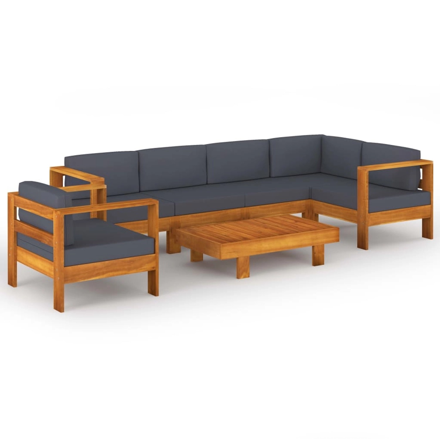 vidaXL 7-tlg Garten-Lounge-Set mit Dunkelgrauen Auflagen Akazienholz Modell 1