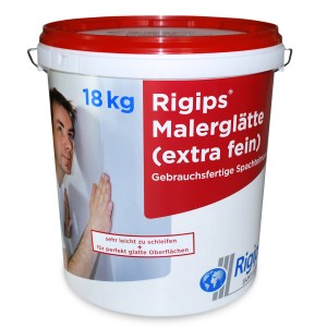 Eimer Rigips Malerglätte (extra fein), 18kg, gebrauchsfertige Spachtelmasse für glatte Wände.
