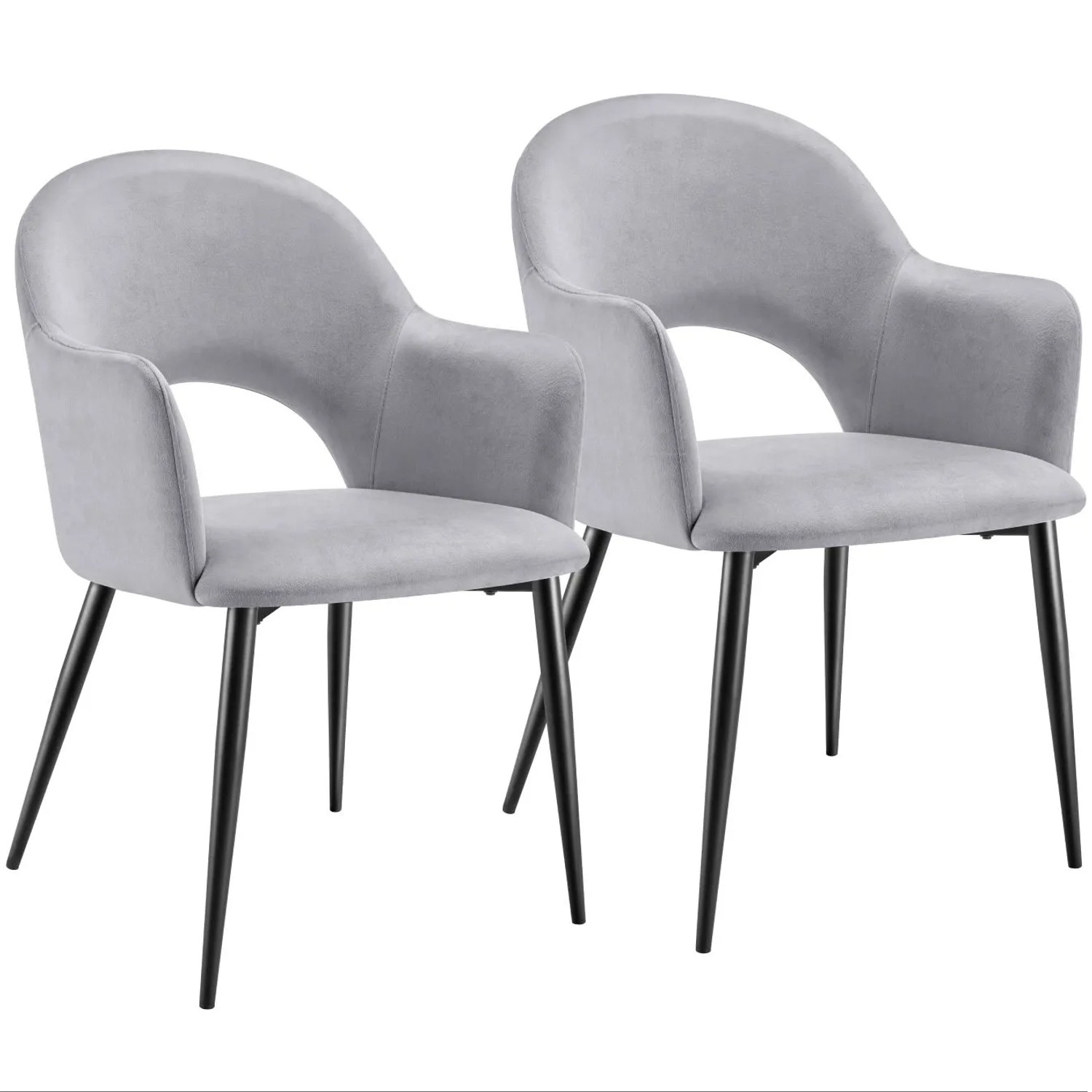 Tectake Armlehnstuhl Sachel In Samtoptik  Gepolstert Durchgehende Lehne 2Er Set 61 50 x 57 x 87 50 cm Hellgrau