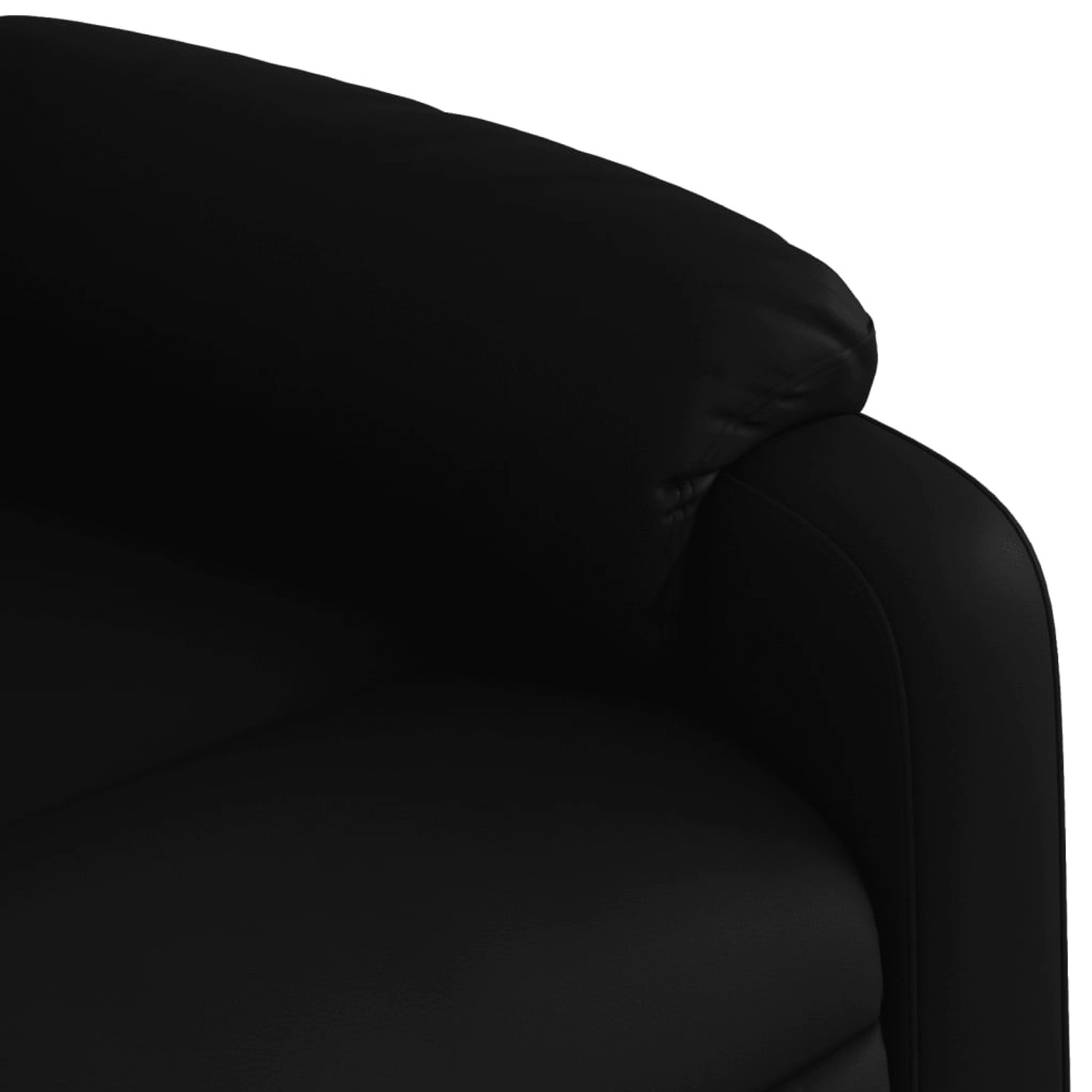Detailansicht: Schwarzer Massagesessel aus Kunstleder, Relaxsessel mit Armlehne.