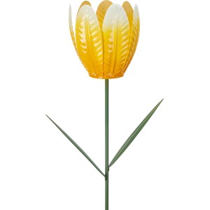 Gelber Gartenstecker Tulpe aus Eisen, 95cm hoch, für Gartendekoration.