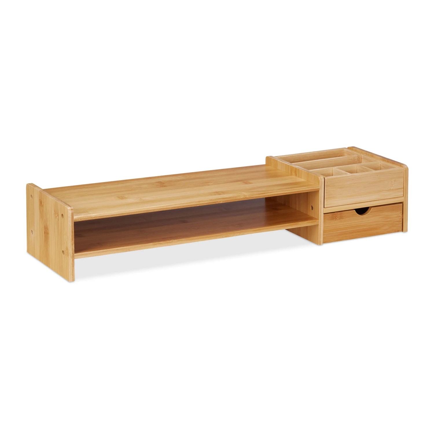 Relaxdays Monitorständer Bambus Natur Ergonomisch mit Stauraum 13 cm x 70 cm x 19 cm 2.6 kg