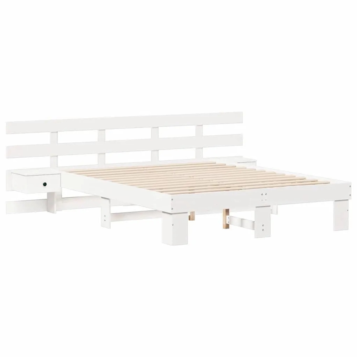 vidaXL Bettrahmen mit Kopfteil Weiß 150 x 200 cm Massives Kiefernholz 3385686