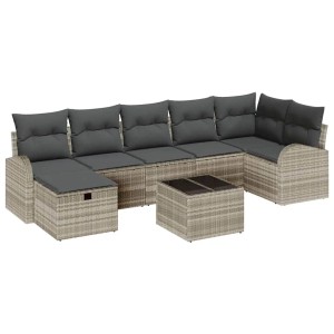vidaXL Sofa Set mit Kissen mit Speicher Hellgrau Poly-Rattan 3359111