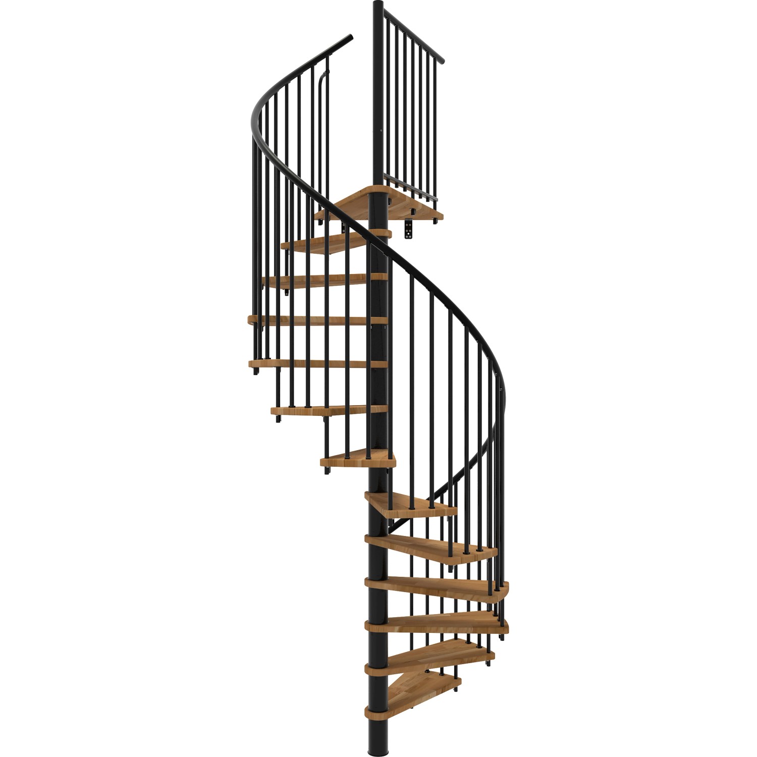 Minka Spindeltreppe Spiral Smart, Eiche/Schwarz, Ø160cm, für Geschosshöhe bis 305,5cm.