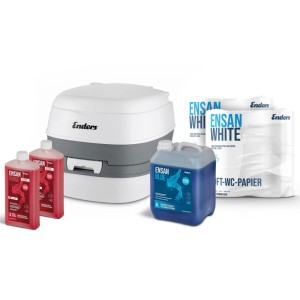 Enders Campingtoiletten Starter-Set WC Comfort Blue mit Reinigungsflüssigkeiten und Toilettenpapier.