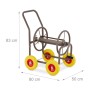 Brauner Relaxdays Schlauchwagen aus Stahl mit 4 gelben Rädern und Handkurbel. Maße: 83x50x80 cm. Für Gartenbewässerung.