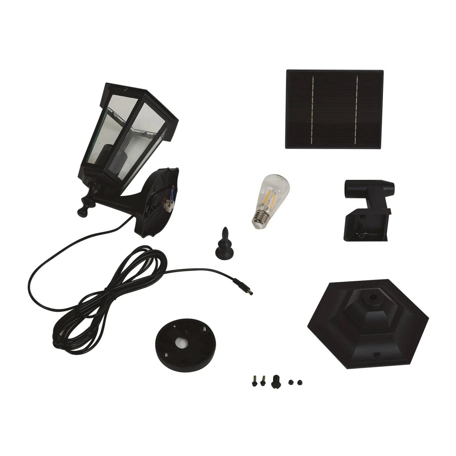 Lindby LED Solar Laterne Sayata, schwarz, mit Zubehör wie Leuchtmittel und Solarpanel.