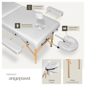 Tectake 2 Zonen Massageliege Set Suman Breite 59 cm  Polsterung 7 5 cm Inklusive Lagerungsrollen und Tragetasche  187 x 59 x 65 50 cm Weiß