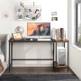 Costway Schreibtisch 140 cm mit Ablage, Computertisch in Schwarz/Braun mit Stahlrahmen.