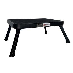 Schwarzer PROREGAL Tritthocker, klappbar, aus Stahl, ideal als Haushaltsleiter oder Trittleiter.