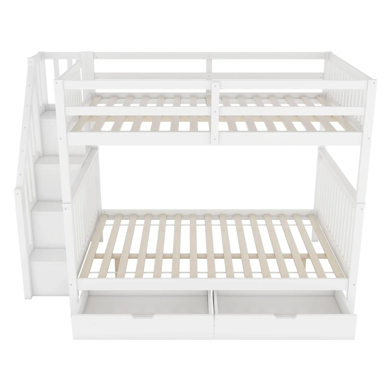 okwish Etagenbett 140x200cm mit Treppenregal und Schubladen Kinderzimmer Weiß ohne Matratze