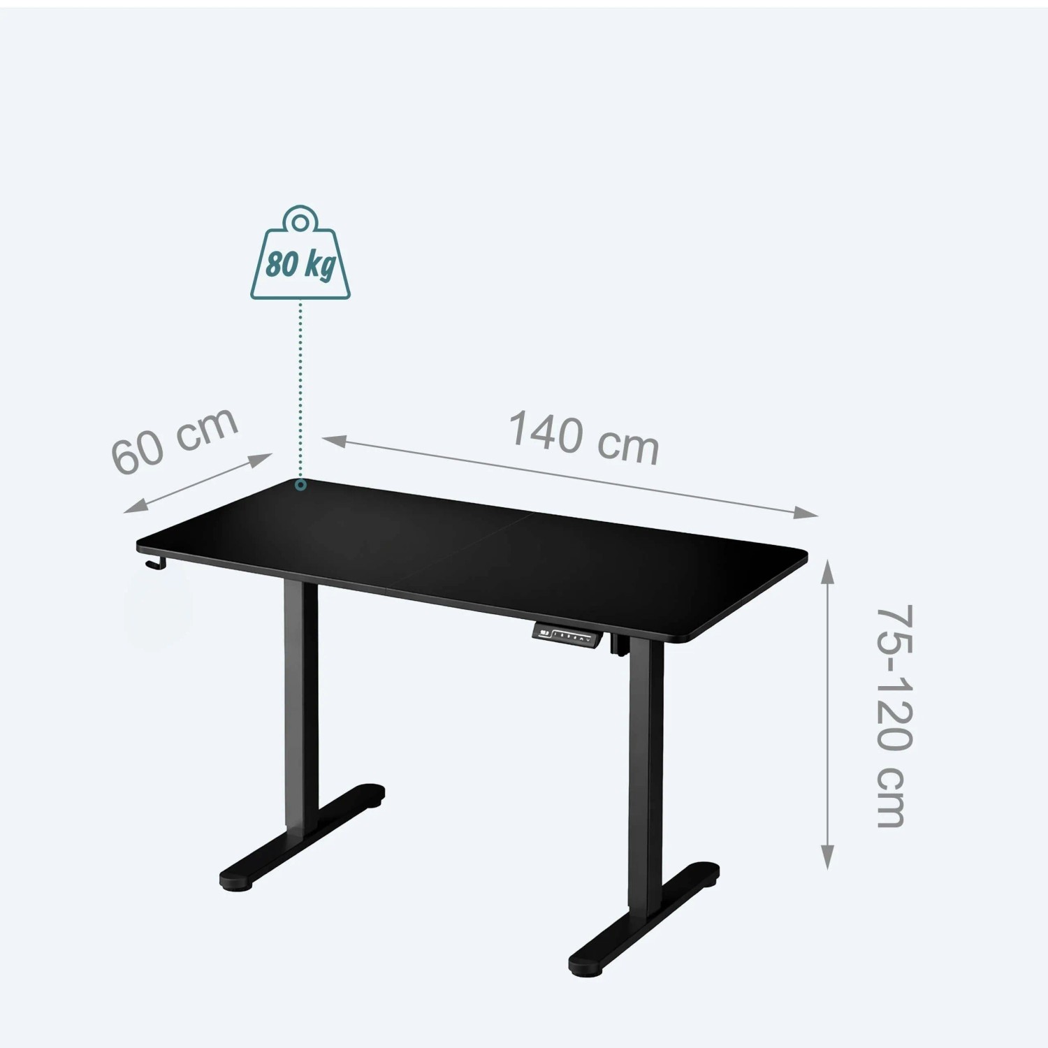 Relaxdays Schreibtisch Stahl Schwarz Höhenverstellbar mit LED Display 140 cm x 60 cm_4