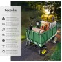 Grüner Tectake Bollerwagen mit Luftreifen und Campingausrüstung. Ideal für Camping & Freizeit.