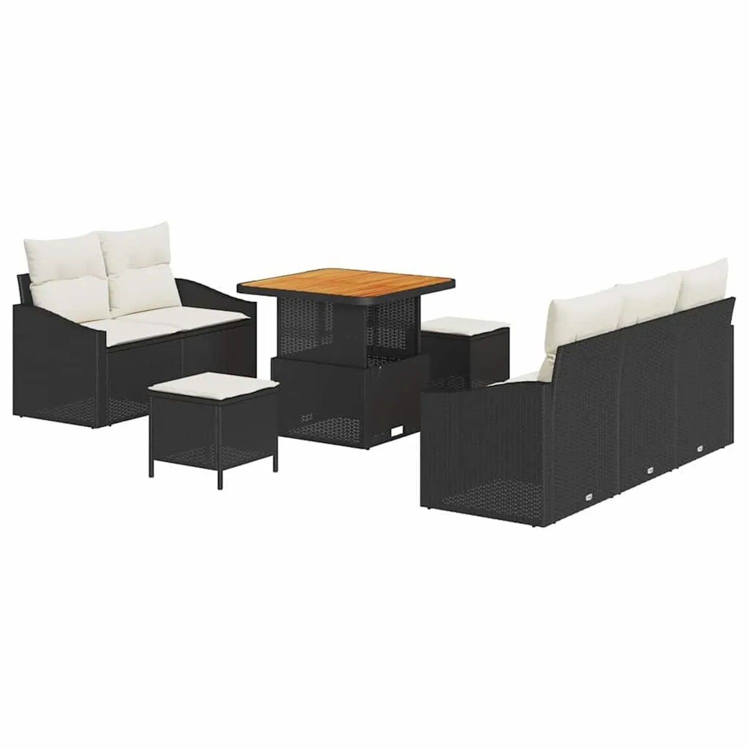 vidaXL Garten-Sofa-Set mit Kissen mit Speicher 8-Tlg Schwarz und Creme 3364545