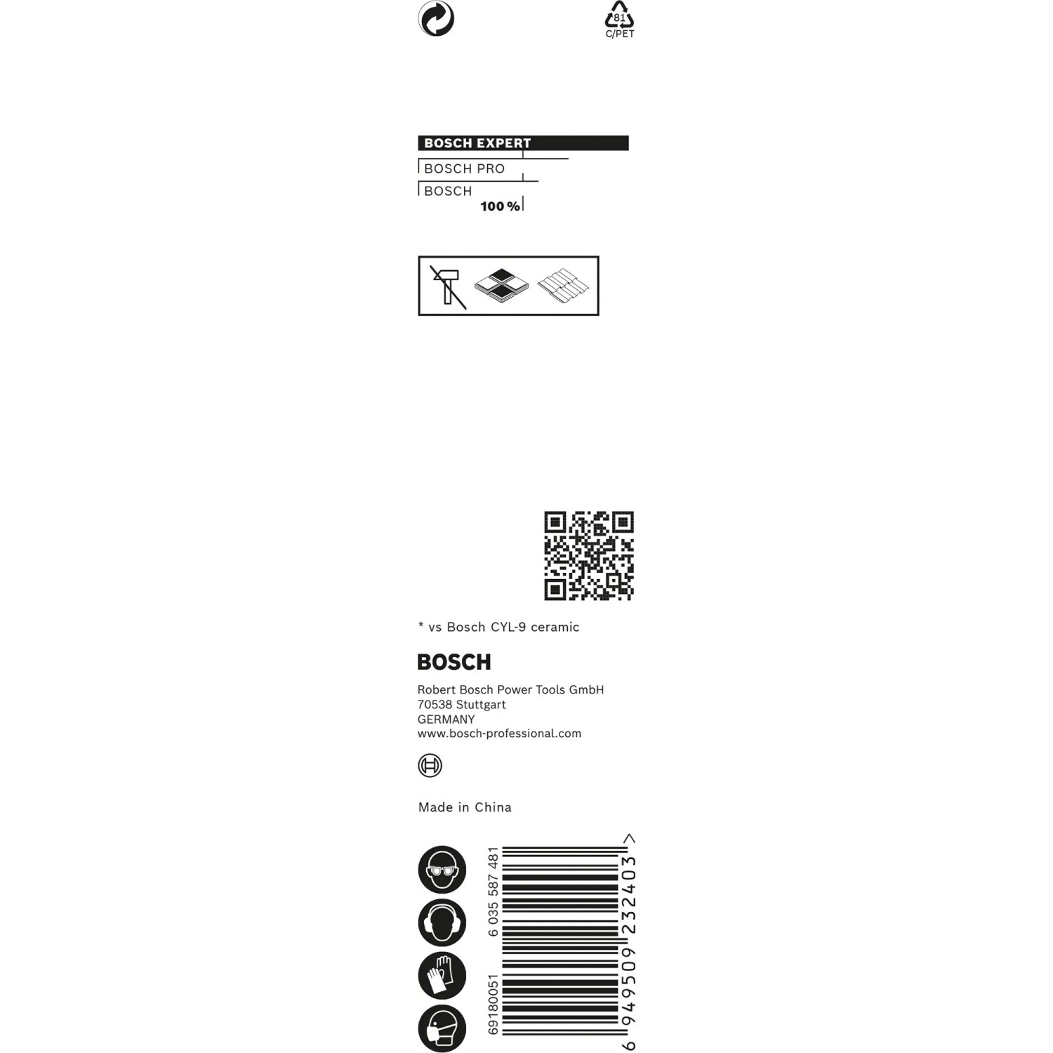 Verpackung Bosch Expert Hard Keramik Bohrer Hex-9, Ø 4 mm. Fliesenbohrer mit langer Lebensdauer.