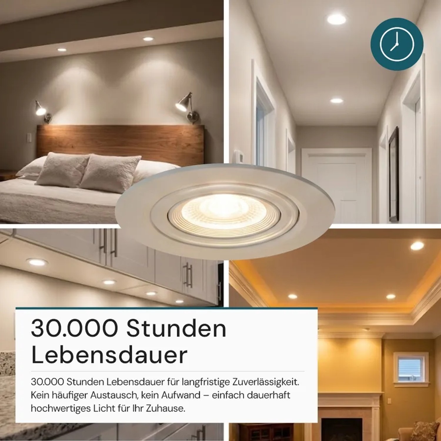 LED Einbauspot, dimmbar, mit Farbwahl, 5W, 450lm, 38°, weiß, in verschiedenen Wohnbereichen.