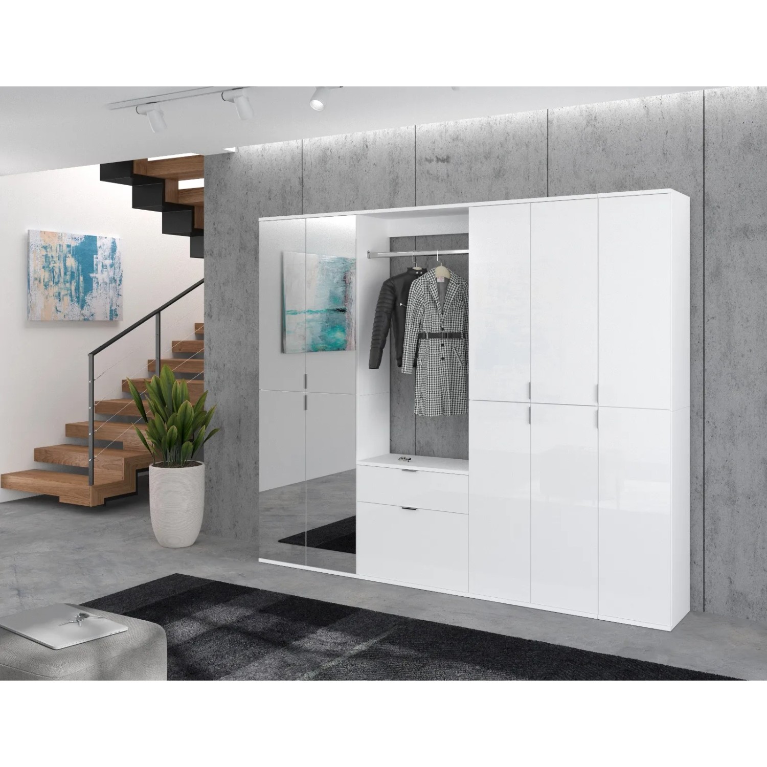 Weißer Inn.Furn Schuhschrank mit 8 Spiegeltüren, Teil der SystemX Garderobe.