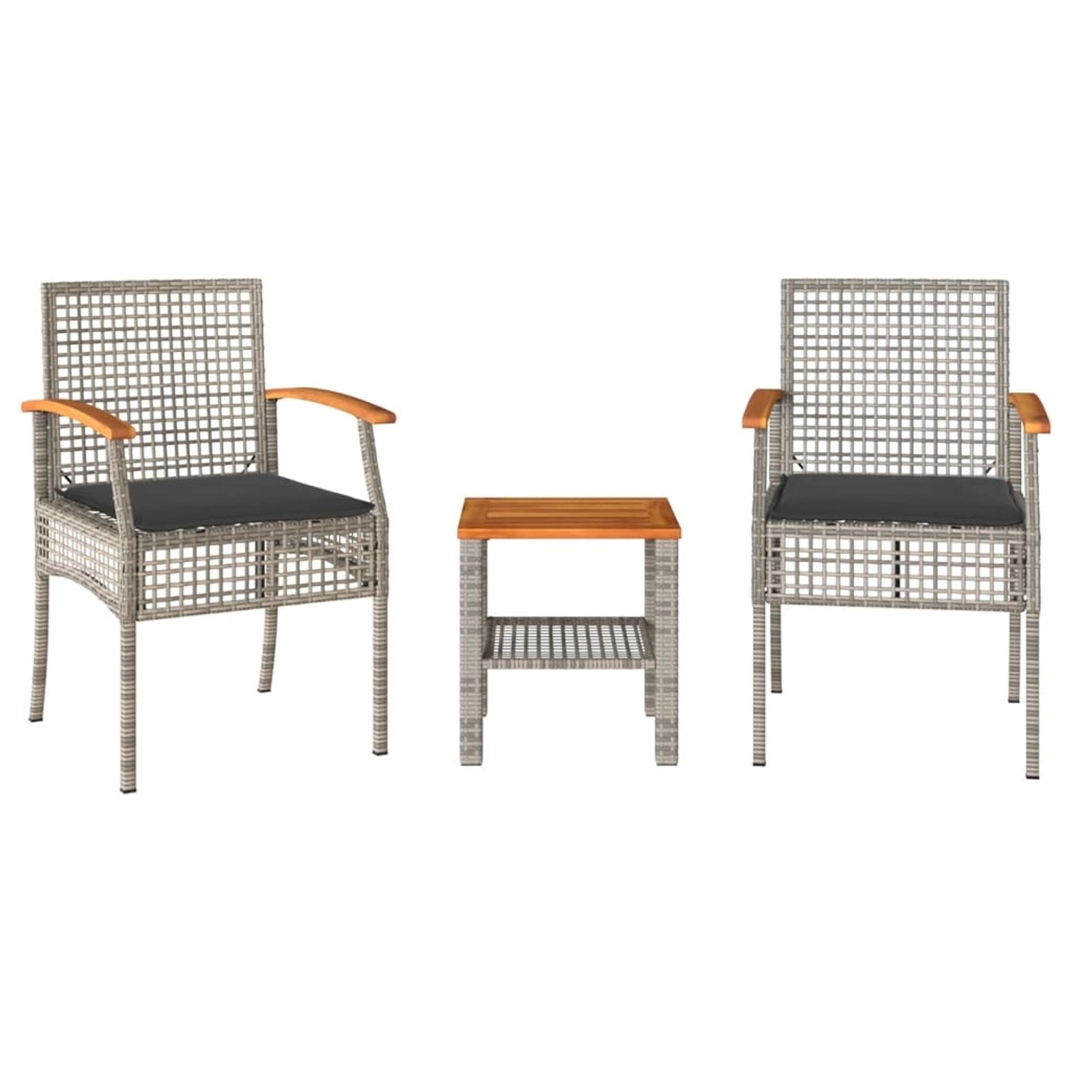 vidaXL 3-Tlg Bistro-Set mit Kissen Grau Poly Rattan Akazienholz 366260