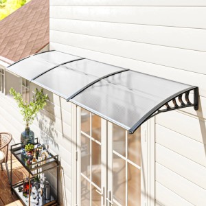 Outsunny Vordach 90x295 cm, transparentes Polycarbonat, geschwungen, über weißer Tür. UV-Schutz.
