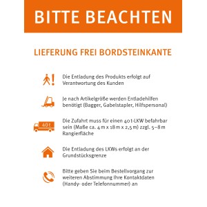 Hinweise zur Lieferung der Garantia Abwasser-Sammelgrube Columbus frei Bordsteinkante.