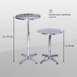 2er Set TRUTZHOLM Stehtische, höhenverstellbar (70/115cm), Ø 60cm, Aluminium.