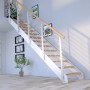 Treppe Kos mit 15 Stufen aus Eiche Natur und weißem Design-Geländer. FSC®-zertifiziert.
