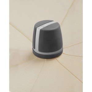 Detailaufnahme: Schneider Balkonschirm Aquila Natur, Knickfunktion, graue Kappe.