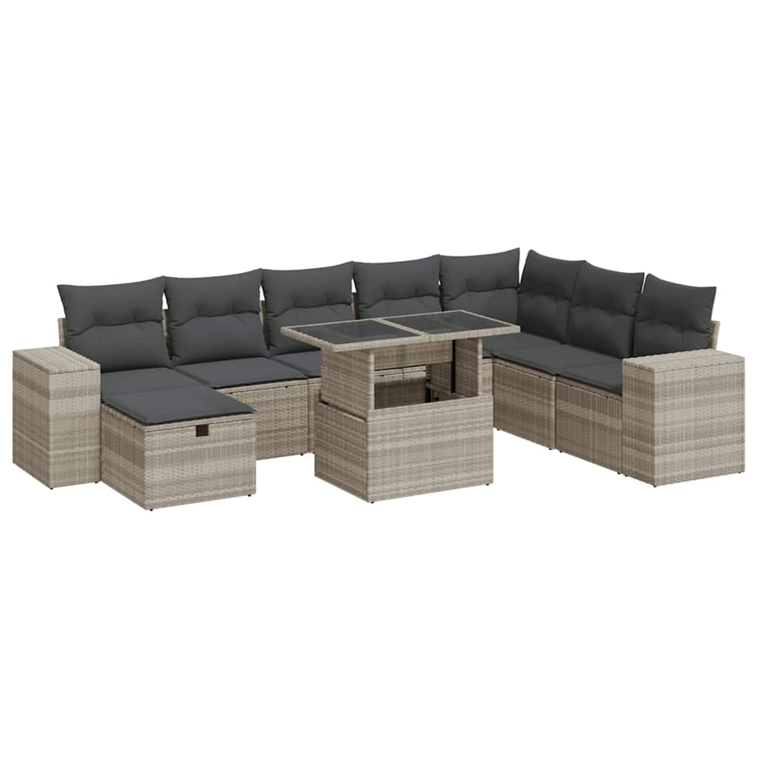 vidaXL 9-Tlg Garten-Sofagarnitur mit Kissen Hellgrau Poly Rattan 3327962 günstig online kaufen