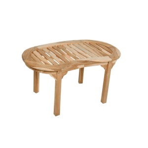 Ovaler DELUKE Gartentisch MARIT aus Teakholz, naturfarben, mit Lattenplatte. Wetterfester Terrassentisch für Outdoor.