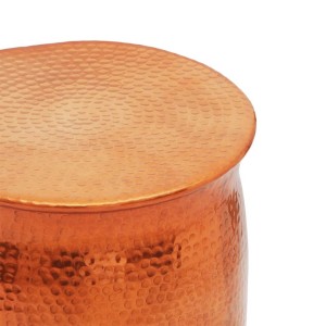 Kupferfarbener vidaXL Hocker/Beistelltisch aus gehämmertem Aluminium, Detailansicht.