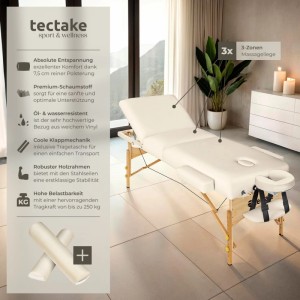 Tectake 3 Zonen Massageliege Set Somwang Breite 70 cm  Polsterung 7 5 cm Inklusive Lagerungsrollen und Tragetasche  218 x 108 x 90 cm Beige