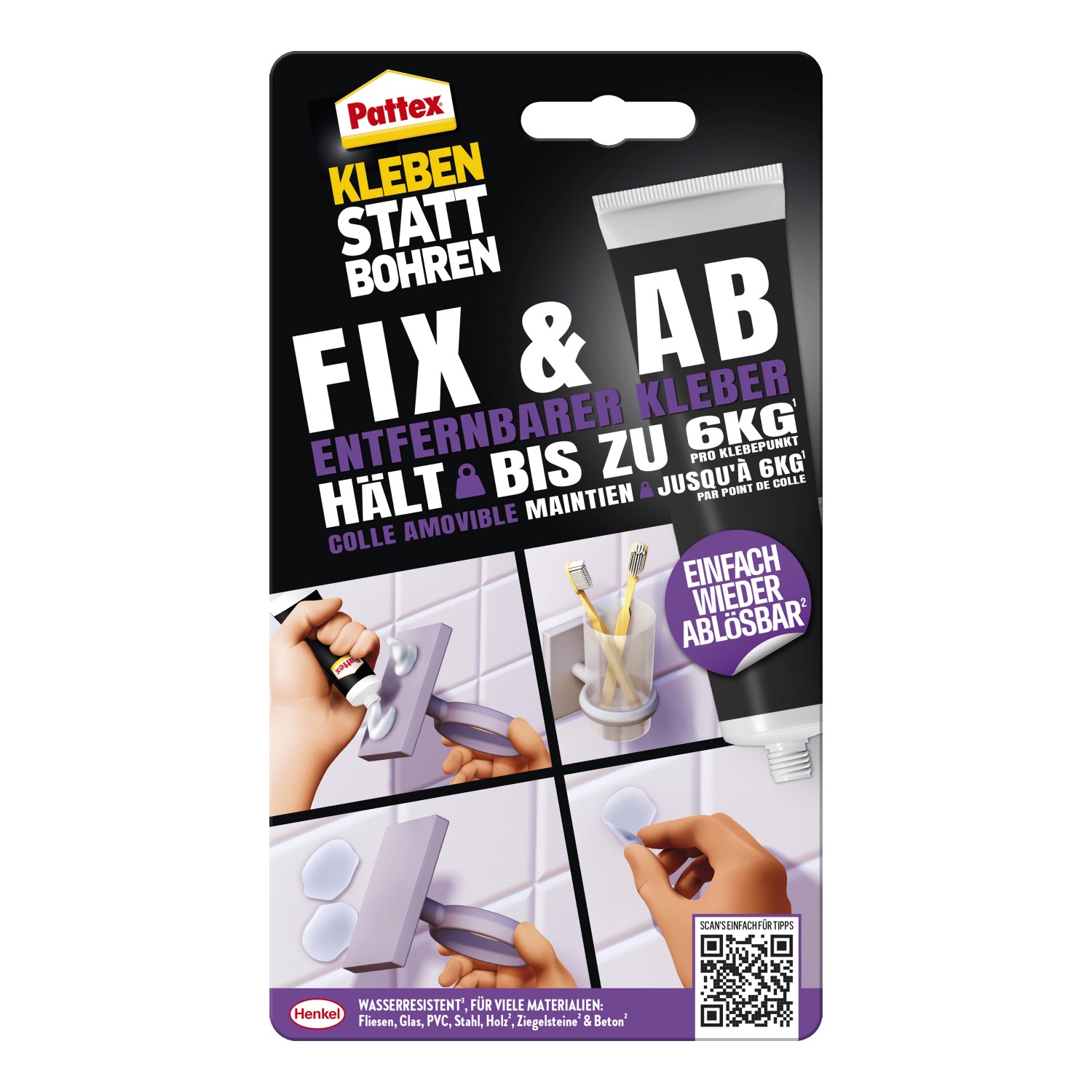 Pattex Montagekleber Kleben statt Bohren Fix & Ab 44 g Tube Transparent günstig online kaufen